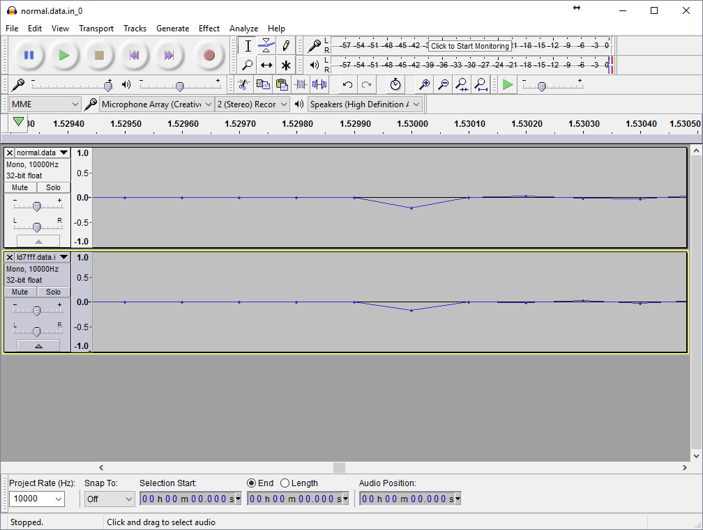 Software and hardware generated voice samples aligned in time domain.